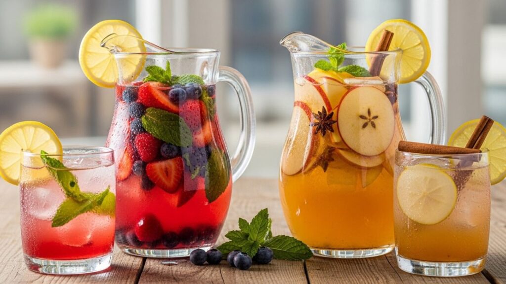 Lemonade with strawberries and mint.