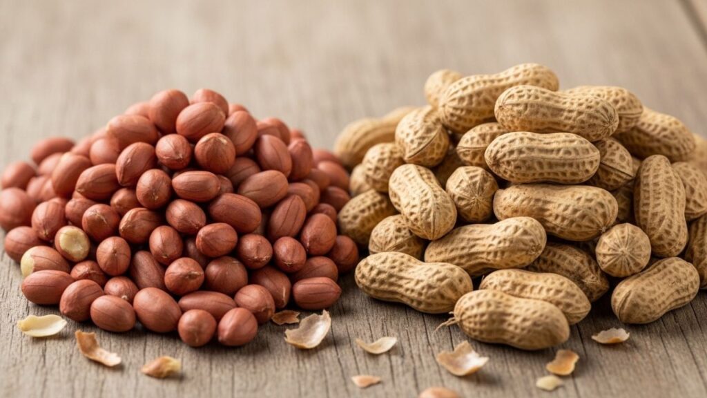 Side-by-side comparison of small peanuts and regular peanuts