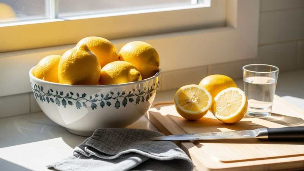 Hand squeezing lemon using citrus press