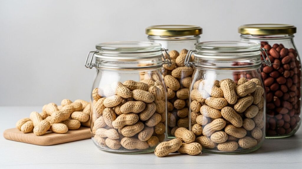 Little peanuts stored in glass jars.