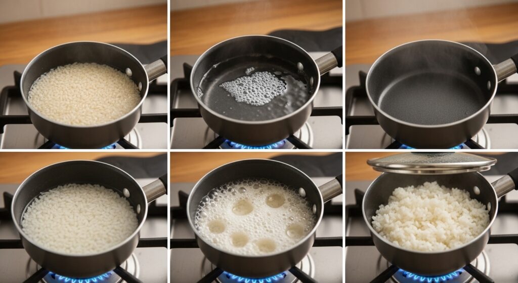 Simmering in a small saucepan with the lid slightly open.